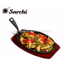 non-stick cast iron sizzling plate/fajita pan with wooden base
